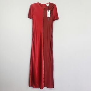 DKNY Colorblock Maxi Dress 100% Viscose Romantic Femenine Red Burgundy Sz 0